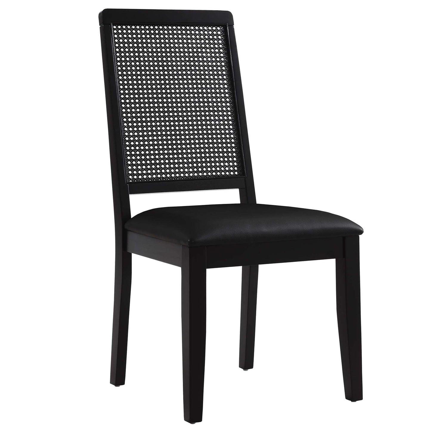 Modway - Arlo Vegan Leather Upholstered Faux Rattan and Wood Dining Side Chairs Set of 2 by Modway  Bar and Dining Dining Chairs Black - EEI-6802-BLK-BLK-BLK