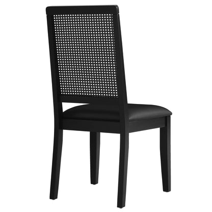 Modway - Arlo Vegan Leather Upholstered Faux Rattan and Wood Dining Side Chairs Set of 2 by Modway  Bar and Dining Dining Chairs Black - EEI-6802-BLK-BLK-BLK