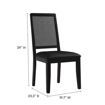 Modway - Arlo Vegan Leather Upholstered Faux Rattan and Wood Dining Side Chairs Set of 2 by Modway  Bar and Dining Dining Chairs Black - EEI-6802-BLK-BLK-BLK