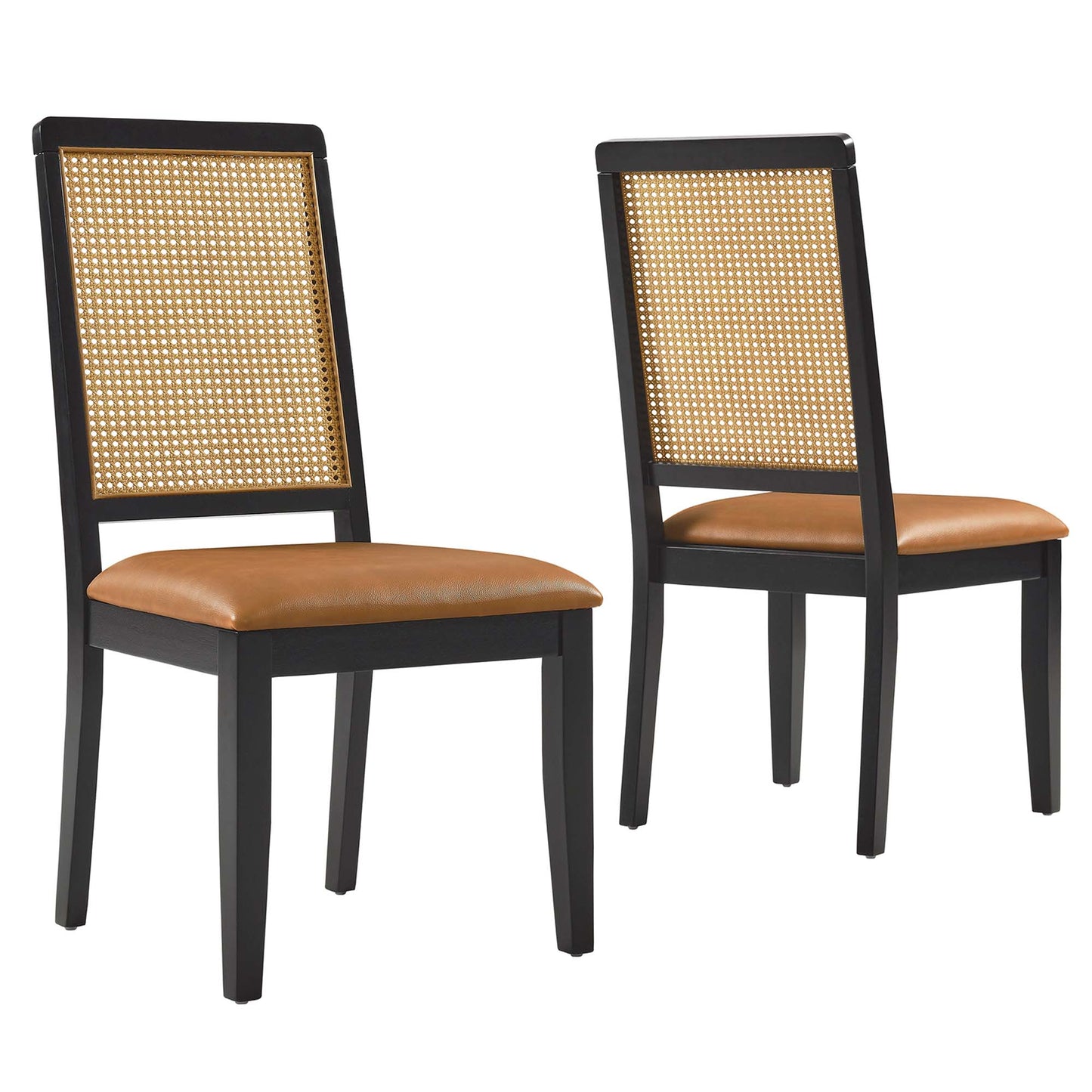 Modway - Arlo Vegan Leather Upholstered Faux Rattan and Wood Dining Side Chairs Set of 2 by Modway  Bar and Dining Dining Chairs Brown - EEI-6802-BLK-NAT-TAN
