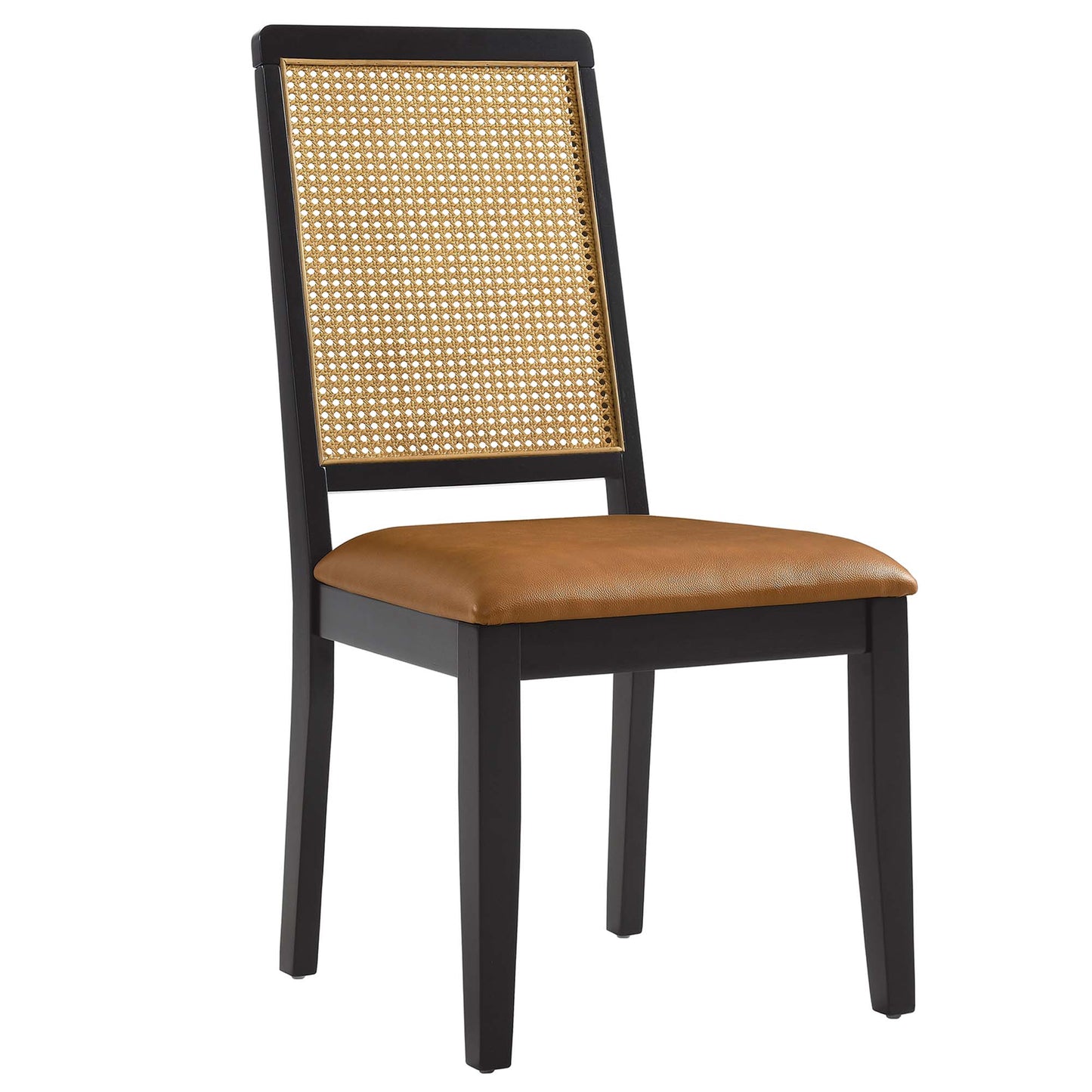 Modway - Arlo Vegan Leather Upholstered Faux Rattan and Wood Dining Side Chairs Set of 2 by Modway  Bar and Dining Dining Chairs Brown - EEI-6802-BLK-NAT-TAN