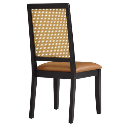 Modway - Arlo Vegan Leather Upholstered Faux Rattan and Wood Dining Side Chairs Set of 2 by Modway  Bar and Dining Dining Chairs Brown - EEI-6802-BLK-NAT-TAN