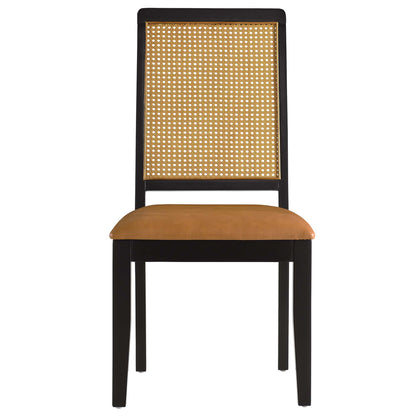Modway - Arlo Vegan Leather Upholstered Faux Rattan and Wood Dining Side Chairs Set of 2 by Modway  Bar and Dining Dining Chairs Brown - EEI-6802-BLK-NAT-TAN