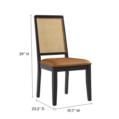 Modway - Arlo Vegan Leather Upholstered Faux Rattan and Wood Dining Side Chairs Set of 2 by Modway  Bar and Dining Dining Chairs Brown - EEI-6802-BLK-NAT-TAN