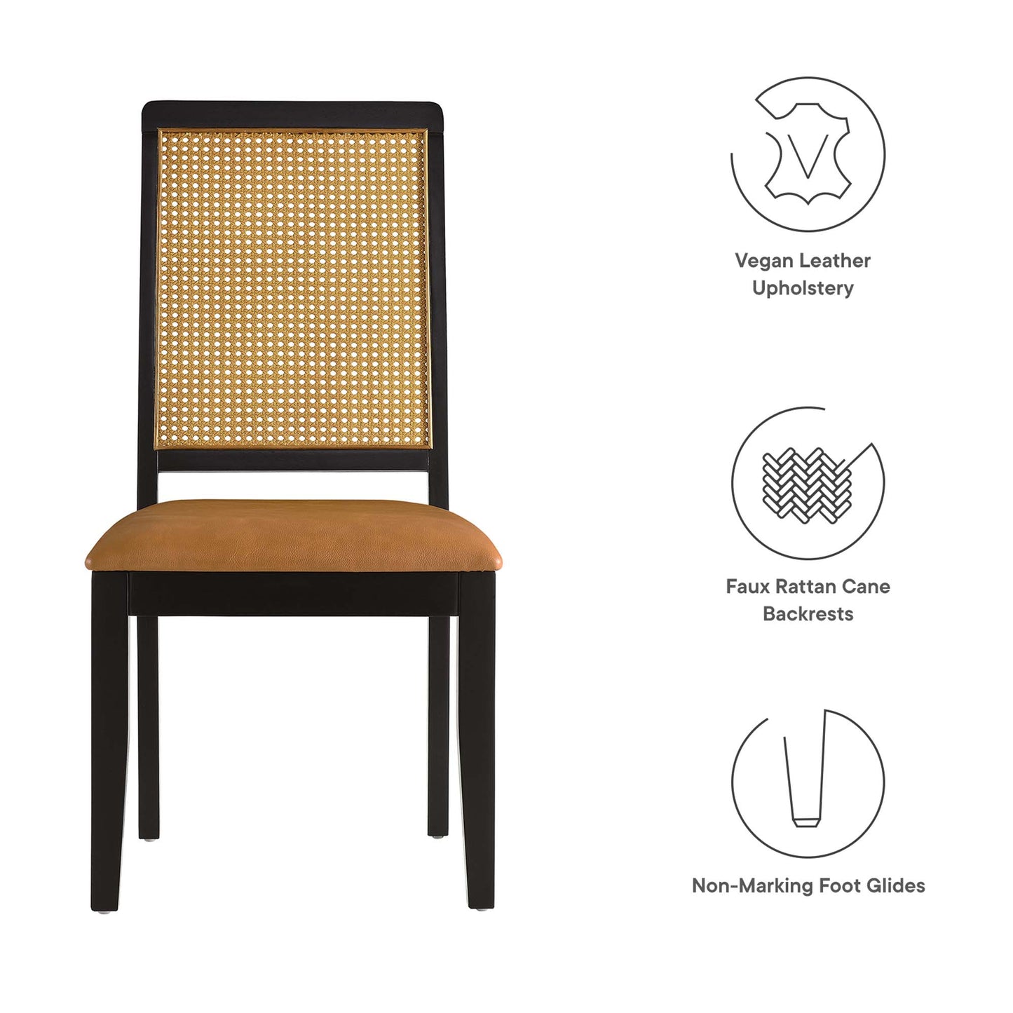 Modway - Arlo Vegan Leather Upholstered Faux Rattan and Wood Dining Side Chairs Set of 2 by Modway  Bar and Dining Dining Chairs Brown - EEI-6802-BLK-NAT-TAN