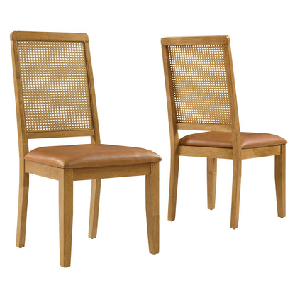 Modway - Arlo Vegan Leather Upholstered Faux Rattan and Wood Dining Side Chairs Set of 2 by Modway  Bar and Dining Dining Chairs Brown - EEI-6802-NAT-NAT-TAN