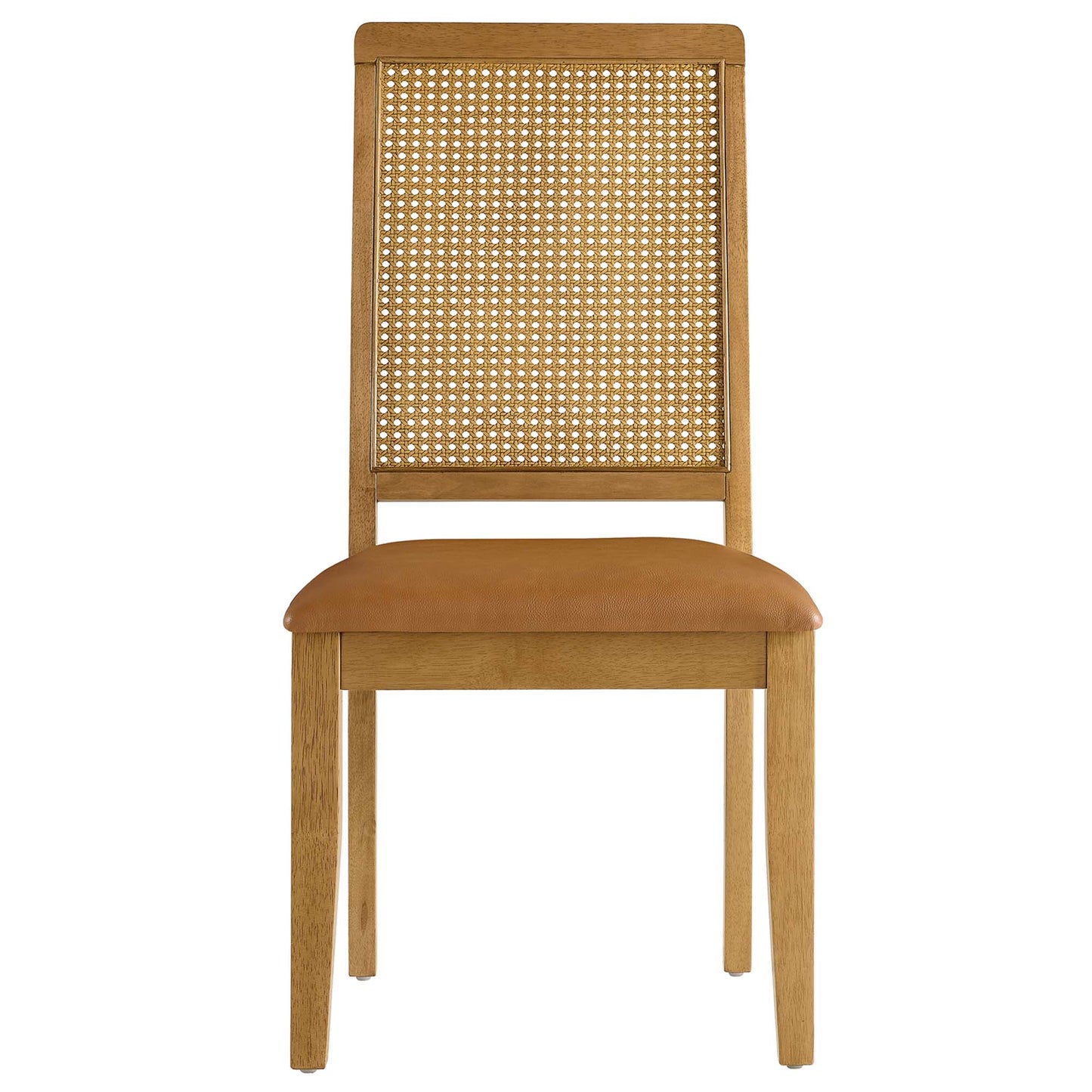 Modway - Arlo Vegan Leather Upholstered Faux Rattan and Wood Dining Side Chairs Set of 2 by Modway  Bar and Dining Dining Chairs Brown - EEI-6802-NAT-NAT-TAN