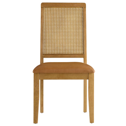 Modway - Arlo Vegan Leather Upholstered Faux Rattan and Wood Dining Side Chairs Set of 2 by Modway  Bar and Dining Dining Chairs Brown - EEI-6802-NAT-NAT-TAN