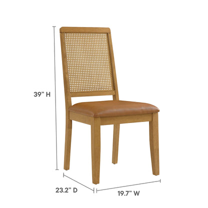 Modway - Arlo Vegan Leather Upholstered Faux Rattan and Wood Dining Side Chairs Set of 2 by Modway  Bar and Dining Dining Chairs Brown - EEI-6802-NAT-NAT-TAN