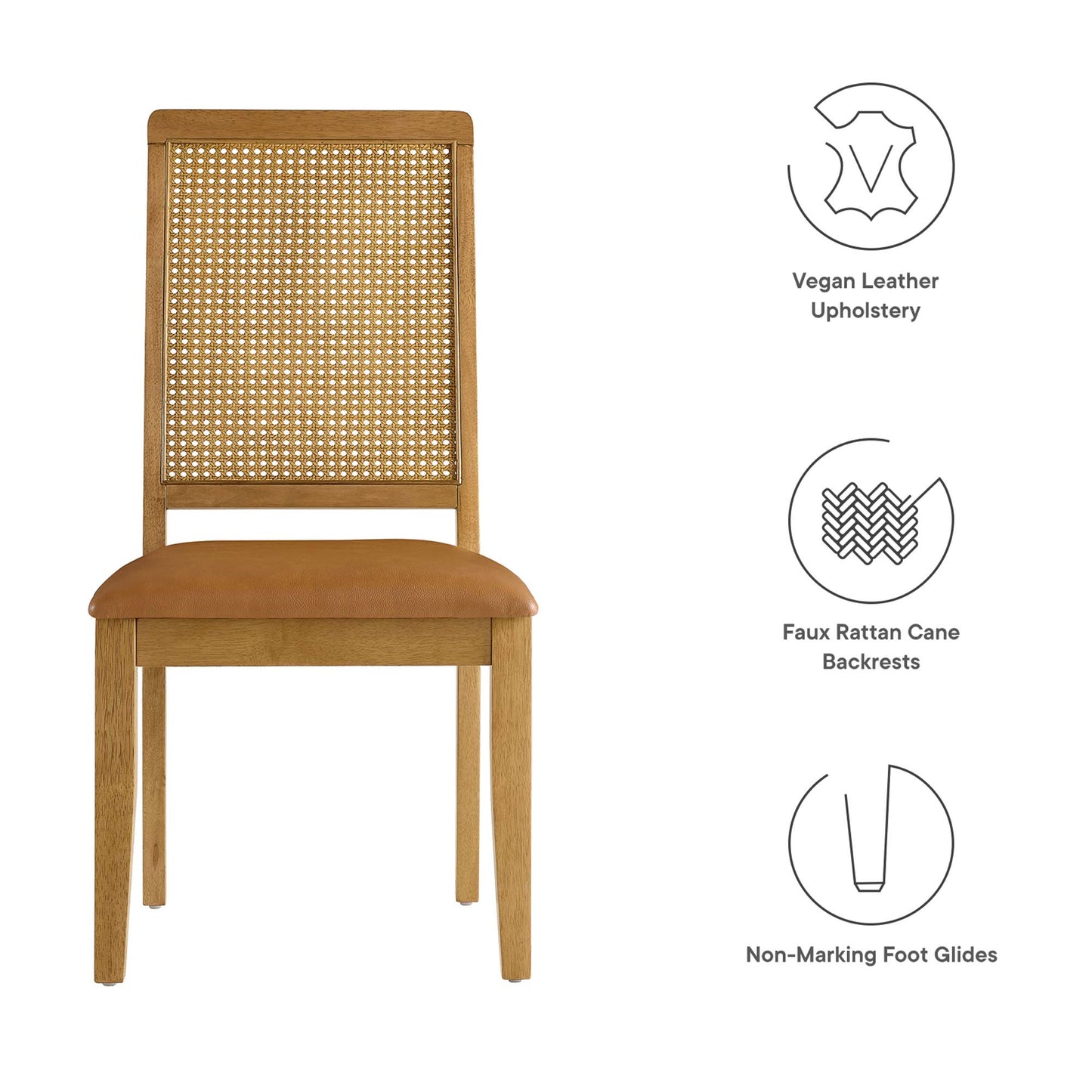 Modway - Arlo Vegan Leather Upholstered Faux Rattan and Wood Dining Side Chairs Set of 2 by Modway  Bar and Dining Dining Chairs Brown - EEI-6802-NAT-NAT-TAN