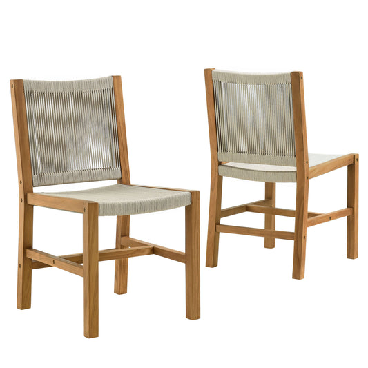 Modway - Vienna Outdoor Patio Teak and Rope Armless Dining Chairs Set of 2 by Modway  Outdoor Furniture Bar and Dining Brown - EEI-6805-NAT-NAT