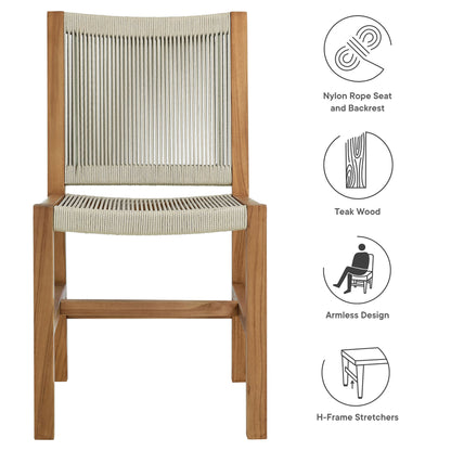 Modway - Vienna Outdoor Patio Teak and Rope Armless Dining Chairs Set of 2 by Modway  Outdoor Furniture Bar and Dining Brown - EEI-6805-NAT-NAT