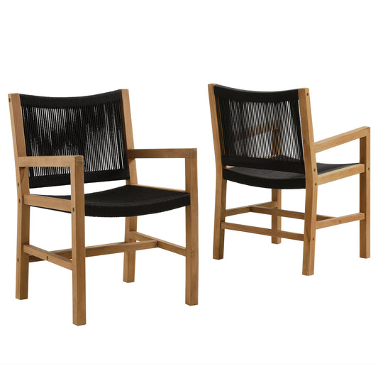 Modway - Vienna Outdoor Patio Teak and Rope Dining Armchairs Set of 2 by Modway  Outdoor Furniture Bar and Dining Black - EEI-6806-NAT-BLK