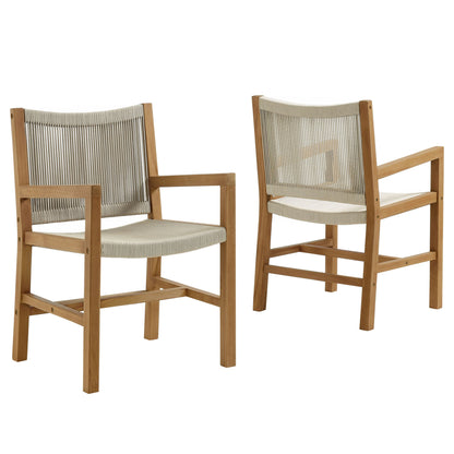 Modway - Vienna Outdoor Patio Teak and Rope Dining Armchairs Set of 2 by Modway  Outdoor Furniture Bar and Dining Brown - EEI-6806-NAT-NAT