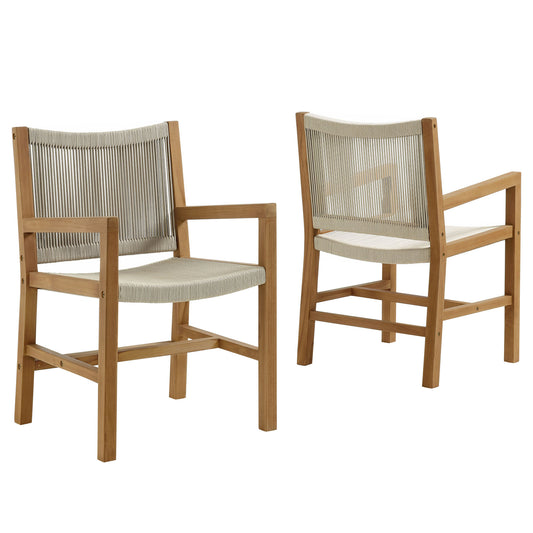 Modway - Vienna Outdoor Patio Teak and Rope Dining Armchairs Set of 2 by Modway  Outdoor Furniture Bar and Dining Brown - EEI-6806-NAT-NAT