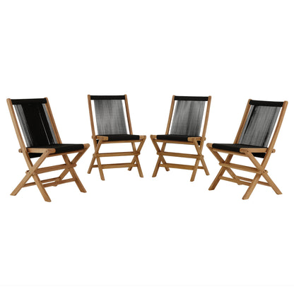 Modway - Vienna Outdoor Patio Teak and Rope Folding Chairs Set of 4 by Modway  Outdoor Furniture Sofa Sectionals Black - EEI-6807-NAT-BLK