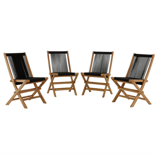 Modway - Vienna Outdoor Patio Teak and Rope Folding Chairs Set of 4 by Modway  Outdoor Furniture Sofa Sectionals Black - EEI-6807-NAT-BLK