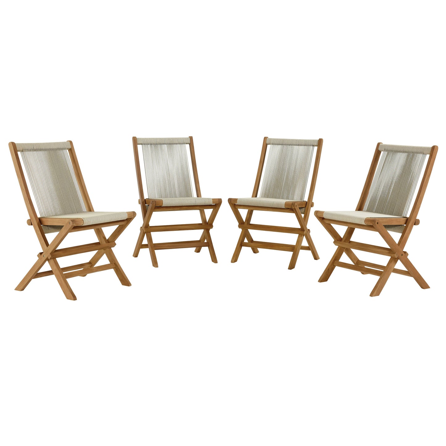 Modway - Vienna Outdoor Patio Teak and Rope Folding Chairs Set of 4 by Modway  Outdoor Furniture Sofa Sectionals Brown - EEI-6807-NAT-NAT