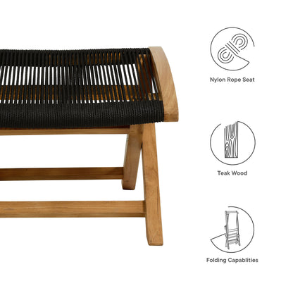 Modway - Vienna Outdoor Patio Teak and Rope Folding Ottoman by Modway  Outdoor Furniture Sofa Sectionals Black - EEI-6809-NAT-BLK