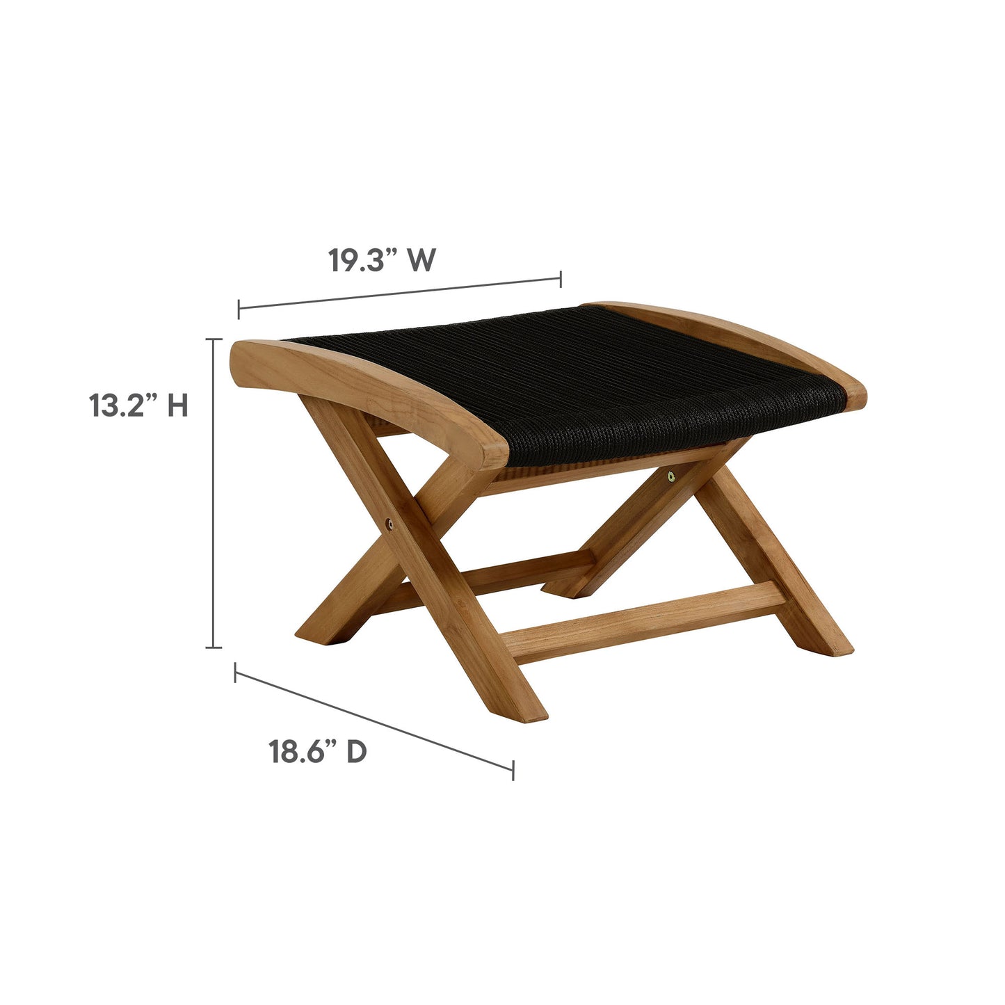 Modway - Vienna Outdoor Patio Teak and Rope Folding Ottoman by Modway  Outdoor Furniture Sofa Sectionals Black - EEI-6809-NAT-BLK