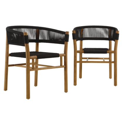 Modway - Vienna Outdoor Patio Teak and Rope Curved-Back Dining Armchairs Set of 2 by Modway  Outdoor Furniture Bar and Dining Black - EEI-6811-NAT-BLK