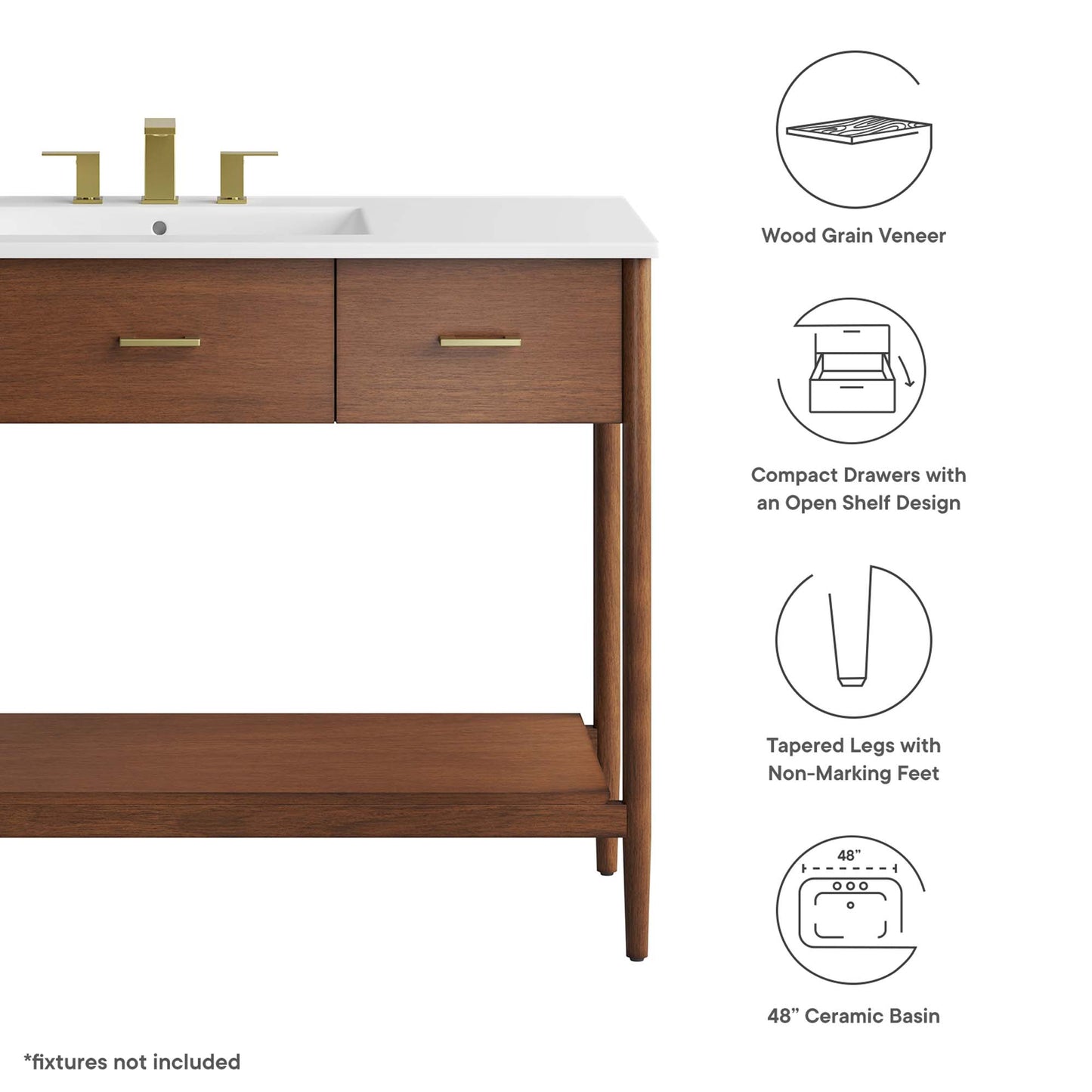 Modway - Zaire 48" Single Sink Bathroom Vanity by Modway  Bathroom Vanities White - EEI-6824-WAL-WHI