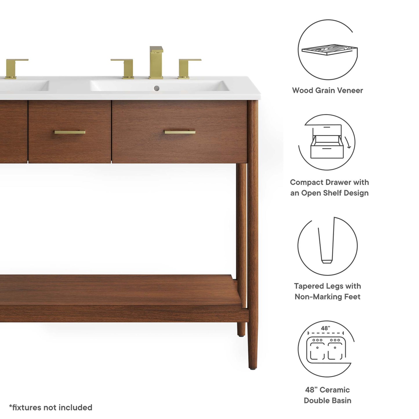 Modway - Zaire 48" Double Sink Bathroom Vanity by Modway  Bathroom Vanities White - EEI-6826-WAL-WHI