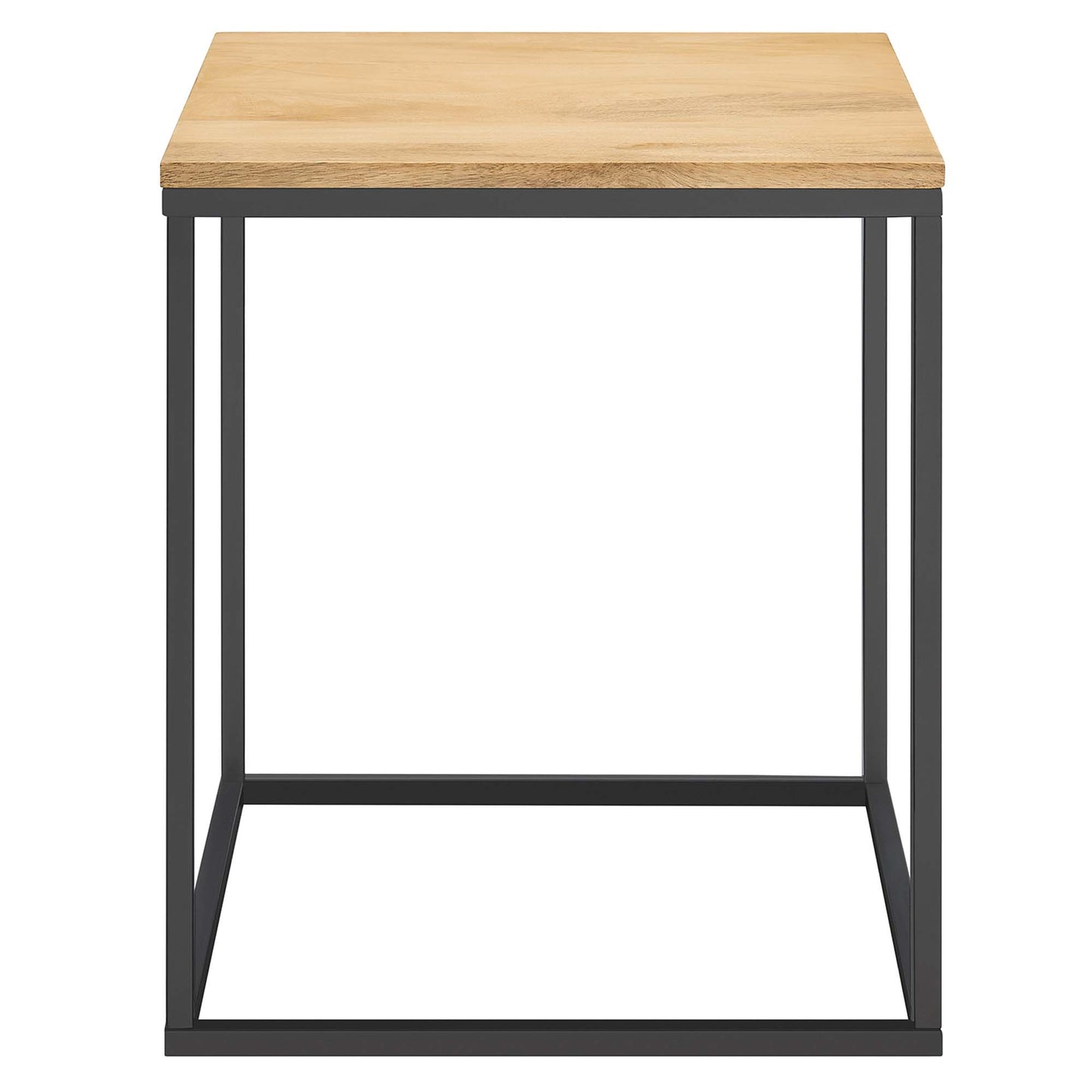 Industrial-style side table with natural oak top and dark gray metal frame