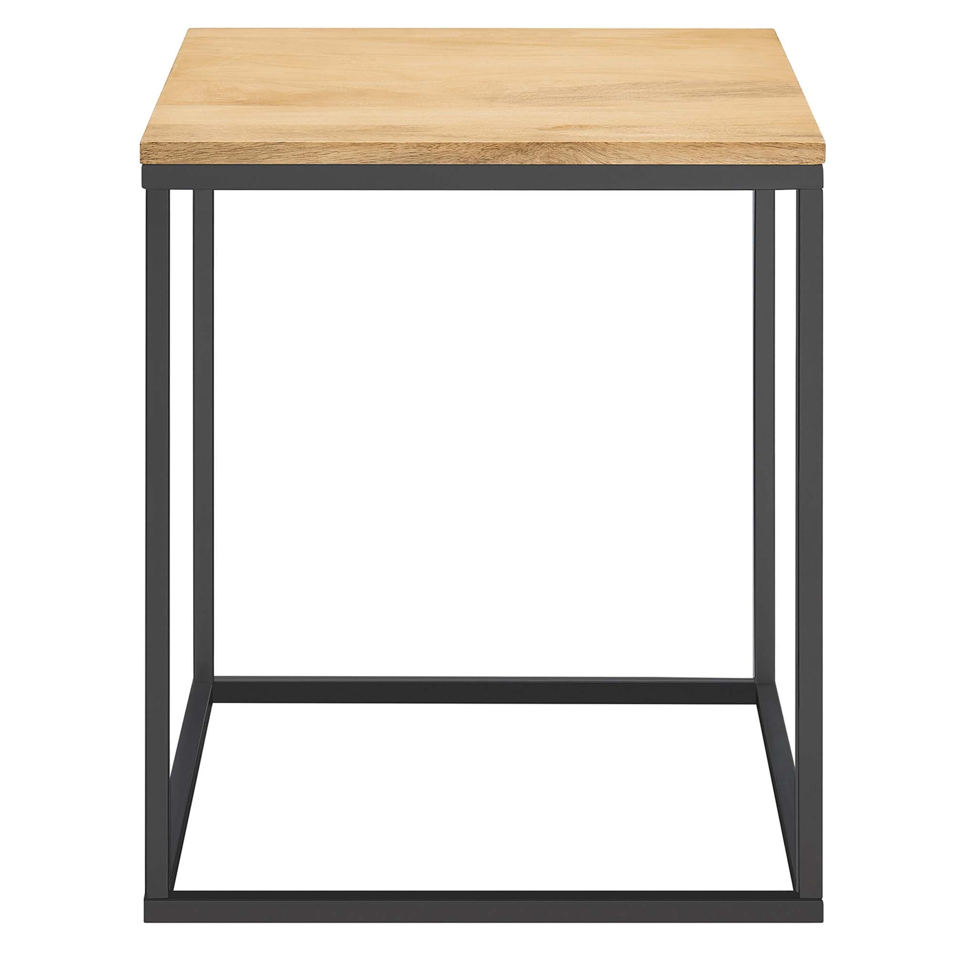 Industrial-style side table with natural oak top and dark gray metal frame