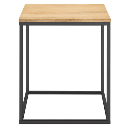 Industrial-style side table with natural oak top and dark gray metal frame