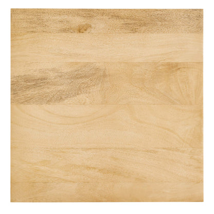 Light oak wood and metal square side table with natural grain and smooth finish.