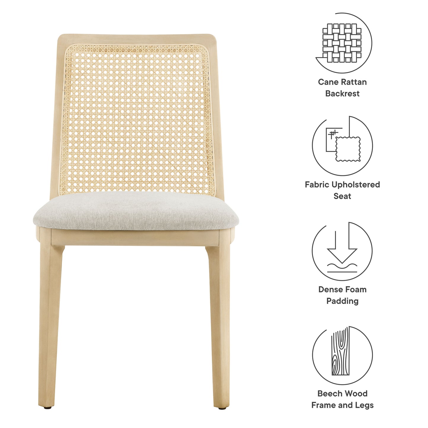 Modway Outlet Monarch Wood and Rattan Dining Side Chair by Modway  Bar and Dining Furniture Antique White Natural Heathered Weave Ivory - EEI-6843-AQW-NAT-HEI