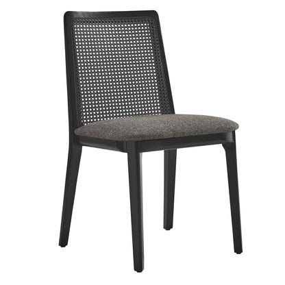 Modway Outlet Monarch Wood and Rattan Dining Side Chair by Modway  Bar and Dining Furniture Black Black Gray - EEI-6843-BLK-BLK-GRY