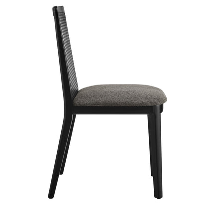 Modway Outlet Monarch Wood and Rattan Dining Side Chair by Modway  Bar and Dining Furniture Black Black Gray - EEI-6843-BLK-BLK-GRY