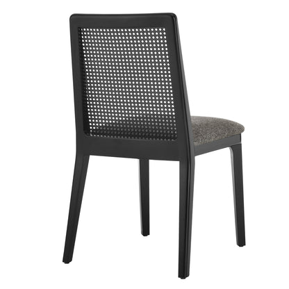 Modway Outlet Monarch Wood and Rattan Dining Side Chair by Modway  Bar and Dining Furniture Black Black Gray - EEI-6843-BLK-BLK-GRY