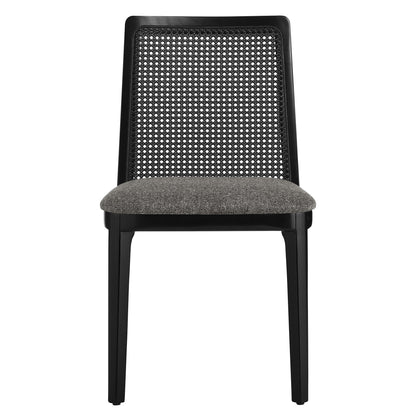 Modway Outlet Monarch Wood and Rattan Dining Side Chair by Modway  Bar and Dining Furniture Black Black Gray - EEI-6843-BLK-BLK-GRY