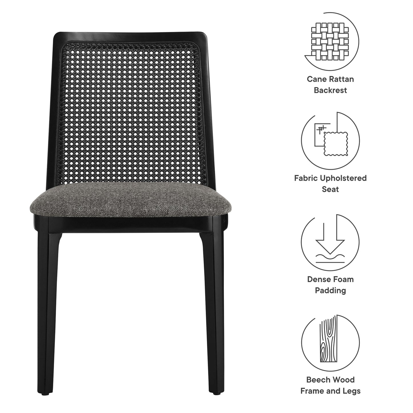 Modway Outlet Monarch Wood and Rattan Dining Side Chair by Modway  Bar and Dining Furniture Black Black Gray - EEI-6843-BLK-BLK-GRY