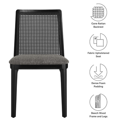 Modway Outlet Monarch Wood and Rattan Dining Side Chair by Modway  Bar and Dining Furniture Black Black Gray - EEI-6843-BLK-BLK-GRY
