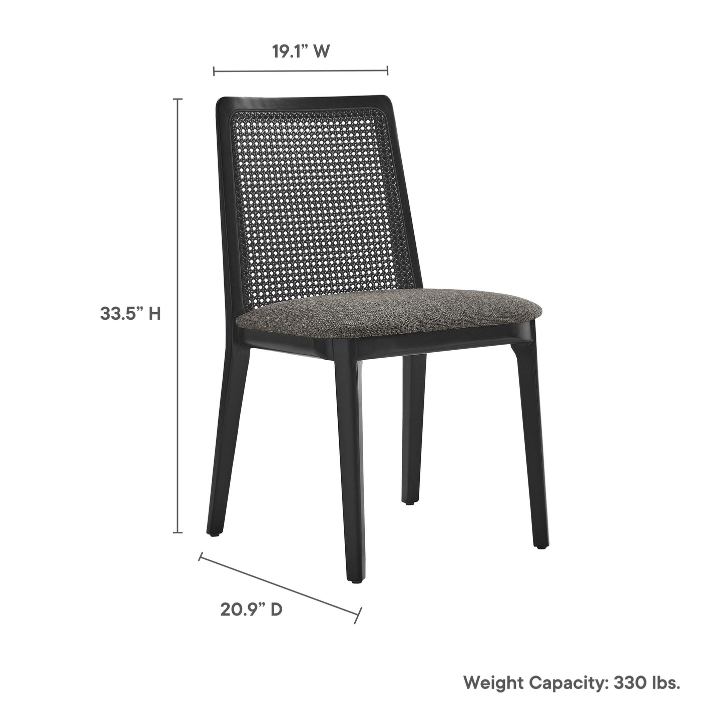 Modway Outlet Monarch Wood and Rattan Dining Side Chair by Modway  Bar and Dining Furniture Black Black Gray - EEI-6843-BLK-BLK-GRY