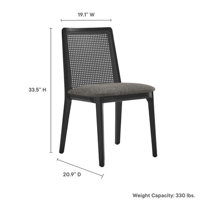 Modway Outlet Monarch Wood and Rattan Dining Side Chair by Modway  Bar and Dining Furniture Black Black Gray - EEI-6843-BLK-BLK-GRY