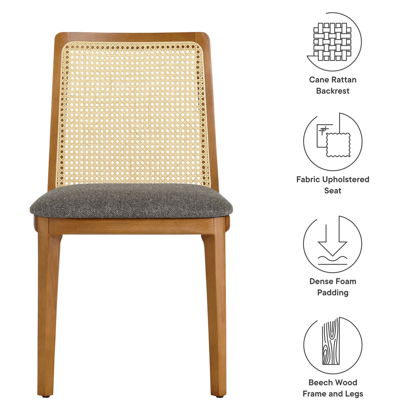 Modway Outlet Monarch Wood and Rattan Dining Side Chair by Modway  Bar and Dining Furniture Honey Natural Gray - EEI-6843-HON-NAT-GRY
