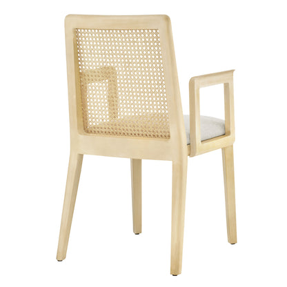 Modway Outlet Monarch Wood and Rattan Dining Armchair by Modway  Bar and Dining Furniture Antique White Natural Heathered Weave Ivory - EEI-6844-AQW-NAT-HEI