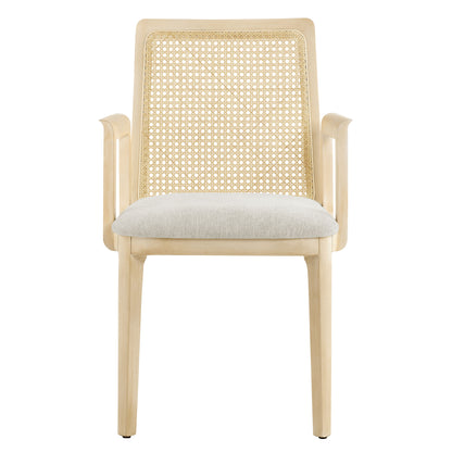 Modway Outlet Monarch Wood and Rattan Dining Armchair by Modway  Bar and Dining Furniture Antique White Natural Heathered Weave Ivory - EEI-6844-AQW-NAT-HEI