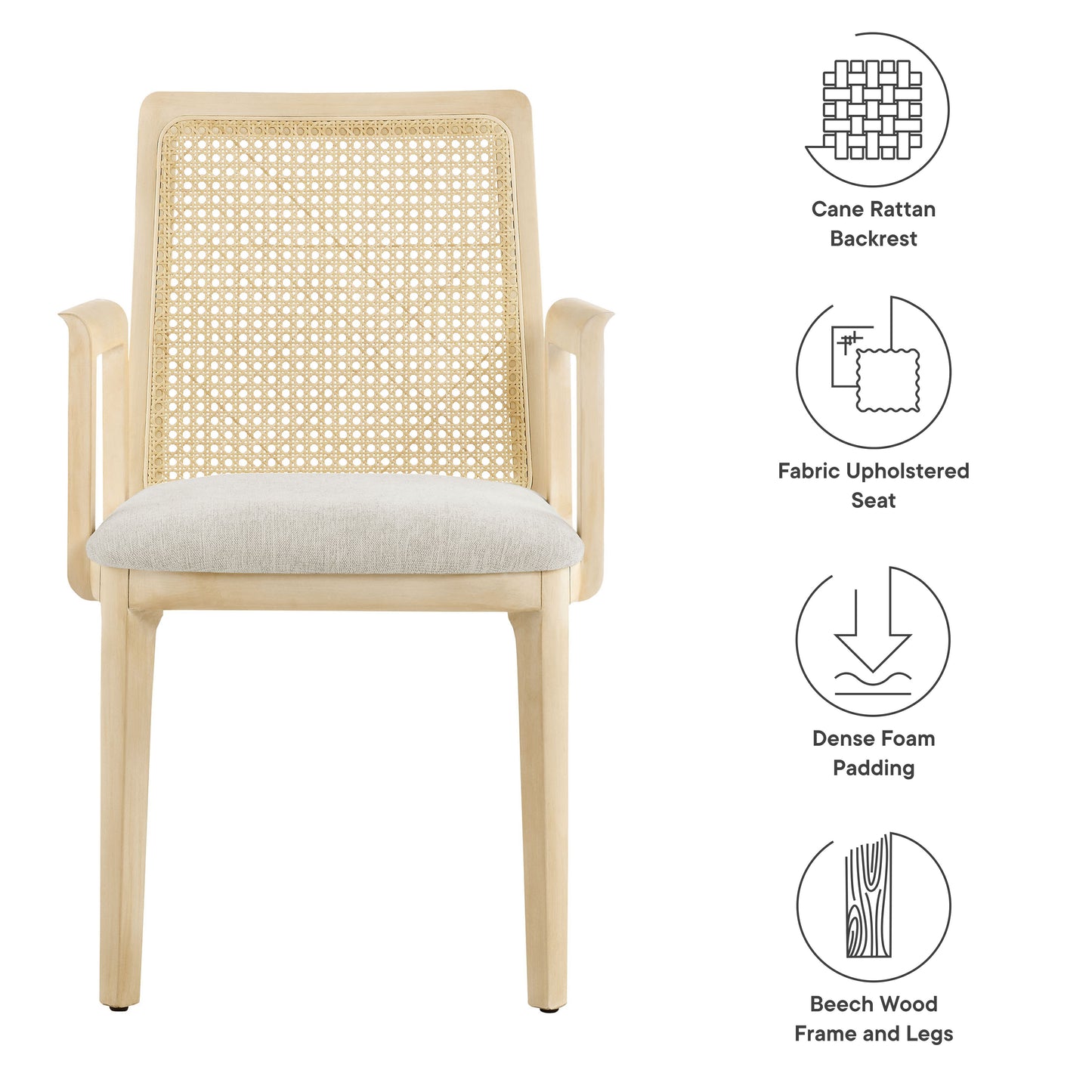 Modway Outlet Monarch Wood and Rattan Dining Armchair by Modway  Bar and Dining Furniture Antique White Natural Heathered Weave Ivory - EEI-6844-AQW-NAT-HEI