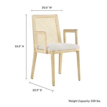 Modway Outlet Monarch Wood and Rattan Dining Armchair by Modway  Bar and Dining Furniture Antique White Natural Heathered Weave Ivory - EEI-6844-AQW-NAT-HEI