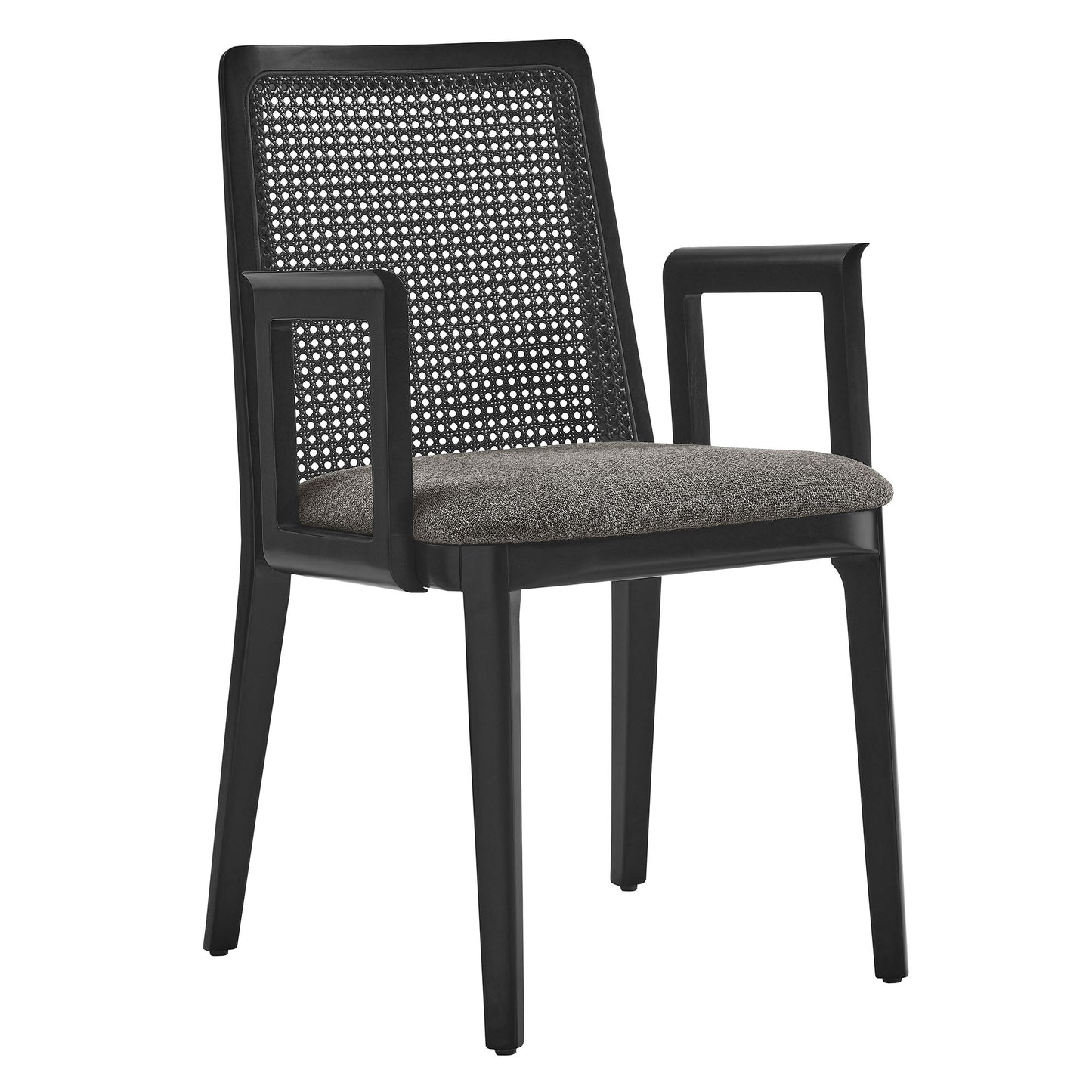 Modway Outlet Monarch Wood and Rattan Dining Armchair by Modway  Bar and Dining Furniture Black Black Gray - EEI-6844-BLK-BLK-GRY