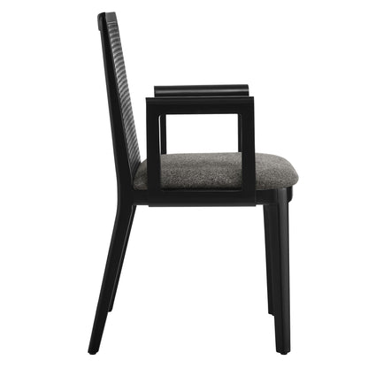 Modway Outlet Monarch Wood and Rattan Dining Armchair by Modway  Bar and Dining Furniture Black Black Gray - EEI-6844-BLK-BLK-GRY