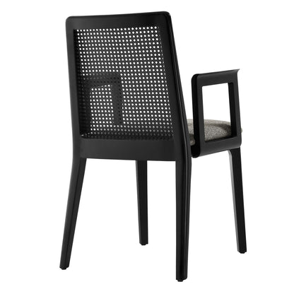 Modway Outlet Monarch Wood and Rattan Dining Armchair by Modway  Bar and Dining Furniture Black Black Gray - EEI-6844-BLK-BLK-GRY