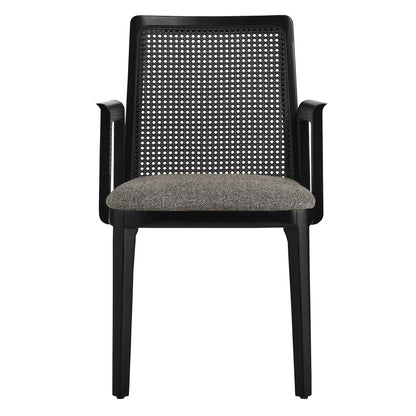 Modway Outlet Monarch Wood and Rattan Dining Armchair by Modway  Bar and Dining Furniture Black Black Gray - EEI-6844-BLK-BLK-GRY