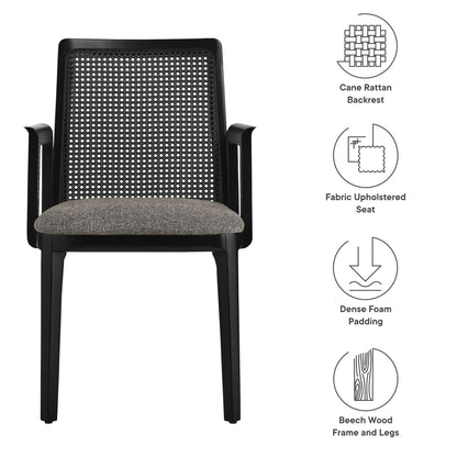 Modway Outlet Monarch Wood and Rattan Dining Armchair by Modway  Bar and Dining Furniture Black Black Gray - EEI-6844-BLK-BLK-GRY